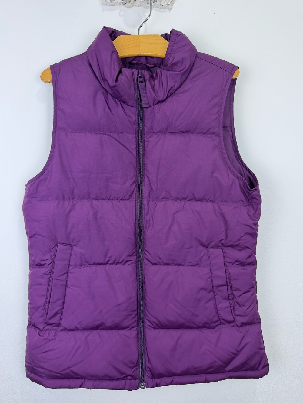 Lands End Purple Puffer Vest Down Insulated Quilted Preppy Core L 14